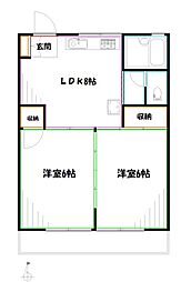 コーポM 2LDKの間取図画像
