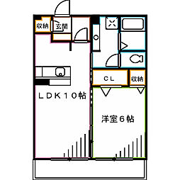 サン・ヴェールB 1LDKの間取図画像