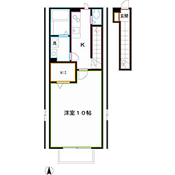 クレールC棟 2階1Kの間取り