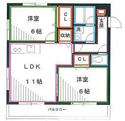 クレアトゥール 2LDKの間取図画像