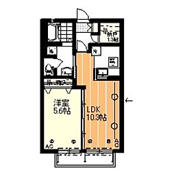 クレール武蔵野 1LDKの間取図画像