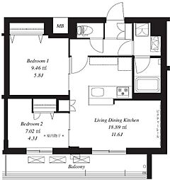 フレンシア下井草 2LDKの間取図画像