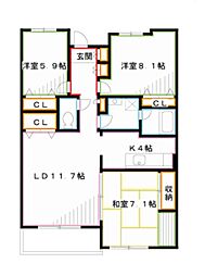 武蔵野パークヒルズ 3LDKの間取図画像