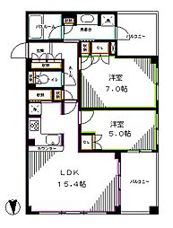 ガーデンコートT 5階2LDKの間取り