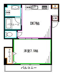 サザンミヤマエ 1DKの間取図画像