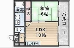 コーポ西森香里園 1LDKの間取図画像
