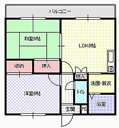グリーンヤード大利 2LDKの間取図画像