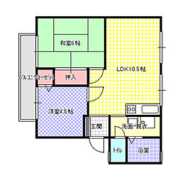 サンビーム元町 2LDKの間取図画像