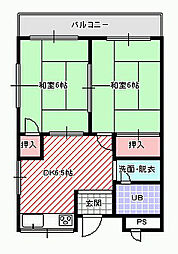 グリーンマンション吉川 2DKの間取図画像