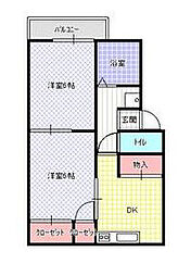 トリヴァンベール高柳弐番館 2DKの間取図画像