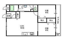 レオハイムKOYA 2LDKの間取図画像