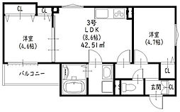 クリエオーレ津の辺町II 2LDKの間取図画像