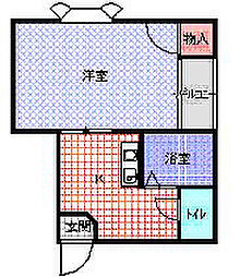 アンビエント三箇 1Kの間取図画像