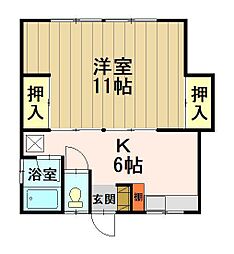 幸邑ハイツ 1Kの間取図画像