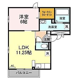 セジュールオッツ弘前中央 1LDKの間取図画像