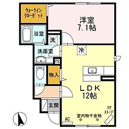 ラフィーネ山王 1LDKの間取図画像
