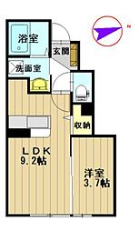 D-room銅屋町B 1LDKの間取図画像