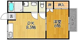 メゾン若宮 1DKの間取図画像