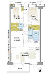 ダイアパレスグランジェ府中是政 3LDKの間取り