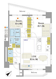 プレシス文京小石川静穏の杜 2LDKの間取図画像