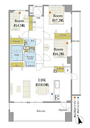 カーラシティ鎌ヶ谷弐番館 3LDKの間取図画像