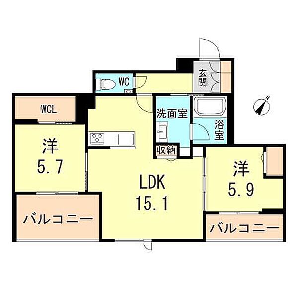 兵庫県神戸市垂水区旭が丘１丁目(賃貸マンション2LDK・2階・61.85㎡)の写真 その2
