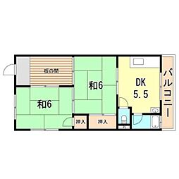 道本グリーンハウス 2DKの間取図画像