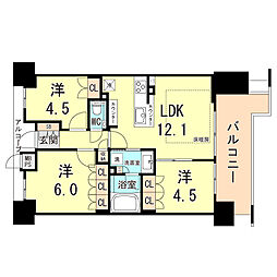 JR東海道・山陽本線 三ノ宮駅 徒歩5分の賃貸マンション 6階3LDKの間取り