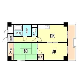 阪神本線 魚崎駅 徒歩6分の賃貸マンション 3階2DKの間取り