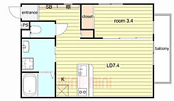 阪急神戸本線 園田駅 徒歩3分の賃貸アパート 1階1LDKの間取り