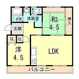 大久保東第一住宅9号棟 2LDKの間取図画像