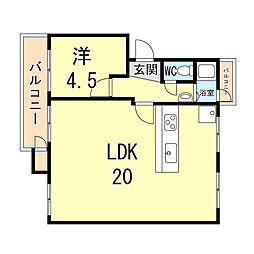 狩口台9団地29号棟 1LDKの間取図画像