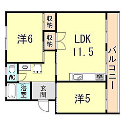 新多聞第2住宅101号棟 2LDKの間取図画像