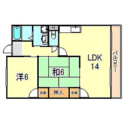 シャトー登貴和 2LDKの間取図画像