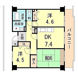 井吹東シティコート3号棟 3DKの間取図画像