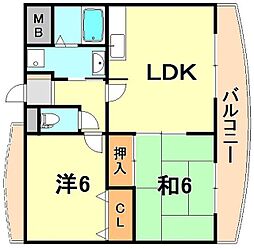 フェリスメンテ狩口台 2LDKの間取図画像
