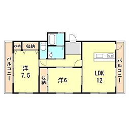 カーサ土山ビル 2LDKの間取図画像