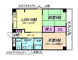サンローゼうねの 2LDKの間取図画像