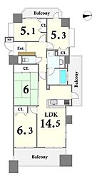 パルテノン二日市レジデンシャルヒルズ 4LDKの間取図画像