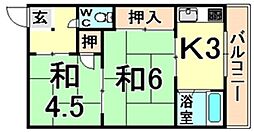 柏野建設(株)第二カシノハイツ 2Kの間取図画像