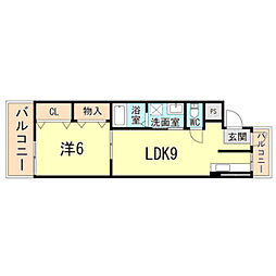 第二中村マンション 1LDKの間取図画像