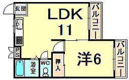 ヒルズ清水 1LDKの間取図画像
