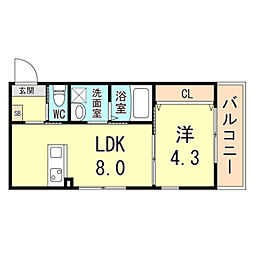 グランメール芦屋南宮町 104 1階1LDKの間取り