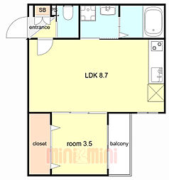 尼崎市元浜町3丁目アパート 1LDKの間取図画像