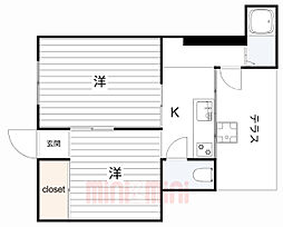 アースハイツアマガサキ2 2DKの間取図画像