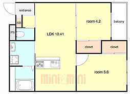 ヴェルデ大森 2LDKの間取図画像