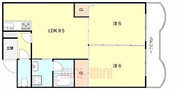 ロイヤルハイツ新北野2 2LDKの間取図画像