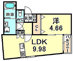 Palos武庫川 1LDKの間取図画像