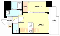 ディアレイシャス湊川公園 1LDKの間取図画像