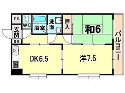 レジデンス塚口 2DKの間取図画像